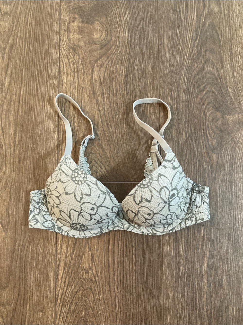 Aerie Sunnie Demi Push Up Bra Grey Lace Size 32B